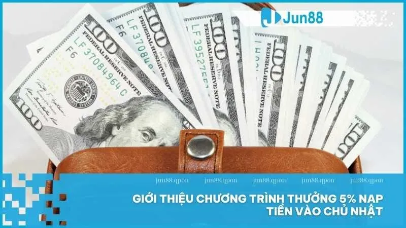Thưởng nạp 5% chủ nhật hàng tuần hấp dẫn tại Jun88 2 Giới thiệu chương trình thưởng 5% nạp tiền vào chủ nhật