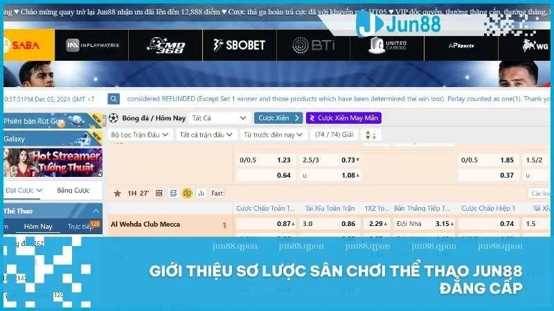 Thể Thao Jun88 mang đến trải nghiệm cá cược đẳng cấp với giao diện hiện đại và tỷ lệ kèo minh bạch.