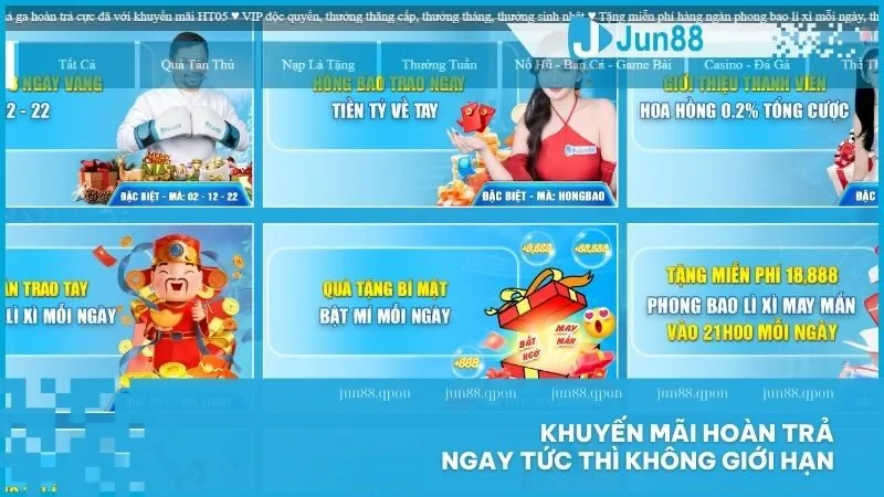 Chương trình khuyến mãi hoàn trả tức thì không giới hạn tại Xổ số Jun88