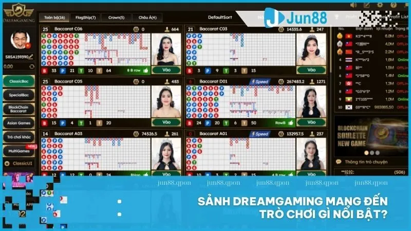 DreamGaming Jun88 – Sảnh Live Casino hàng đầu cho trải nghiệm hoàn hảo 3 Sảnh DreamGaming mang đến trò chơi gì nổi bật?