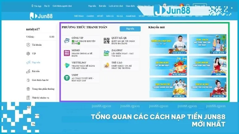Nếu bạn là người chơi mới hãy tận dụng ưu đãi nạp đầu tại Jun88 để khởi đầu thuận lợi