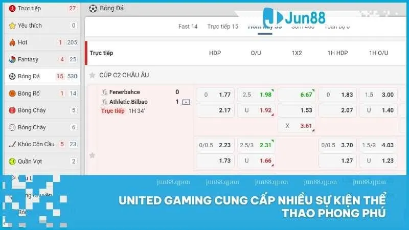 United Gaming Cung cấp nhiều sự kiện thể thao phong phú