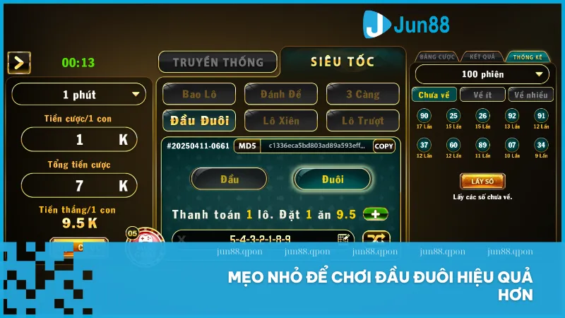 Đầu đuôi Jun88 là gì? Hướng dẫn cách chơi dễ hiểu dễ trúng nhất 5 Áp dụng các chiến lược như theo thống kê, đánh cặp số và tận dụng khuyến mãi giúp tăng xác suất trúng thưởng